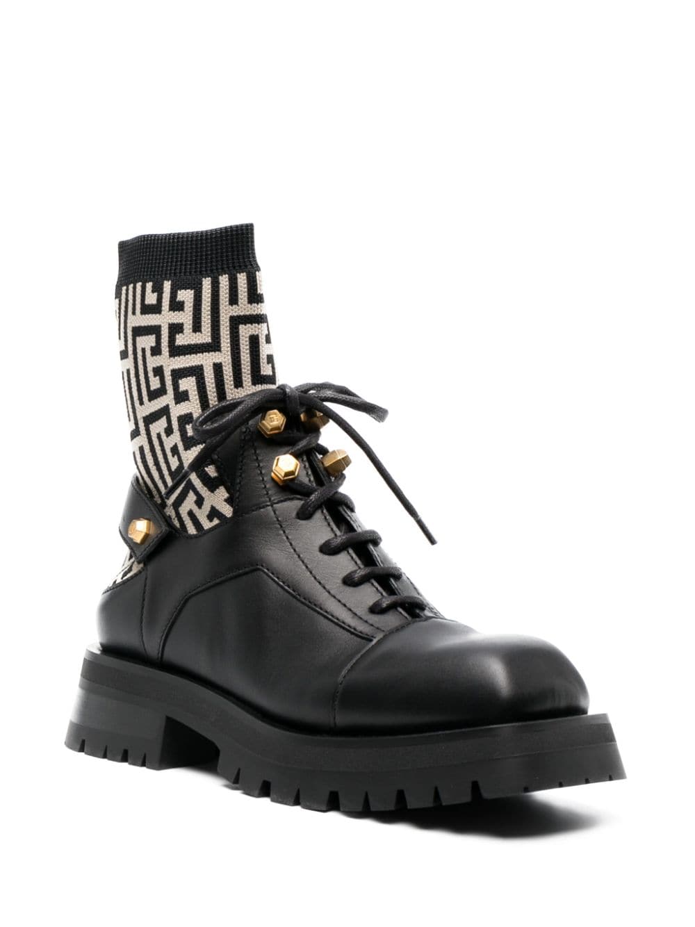 Shop Balmain Pb-monogram Sock-ankle Leather Boots In Black