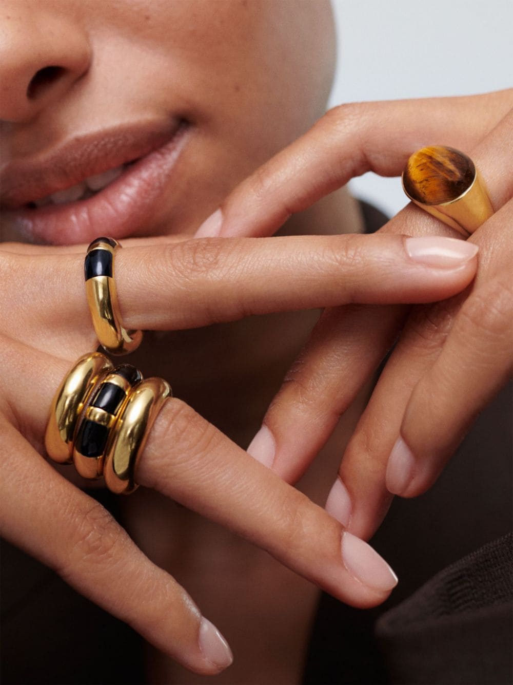 Shop Monica Vinader Kate Young Tiger-eye Signet Band Ring In Gold