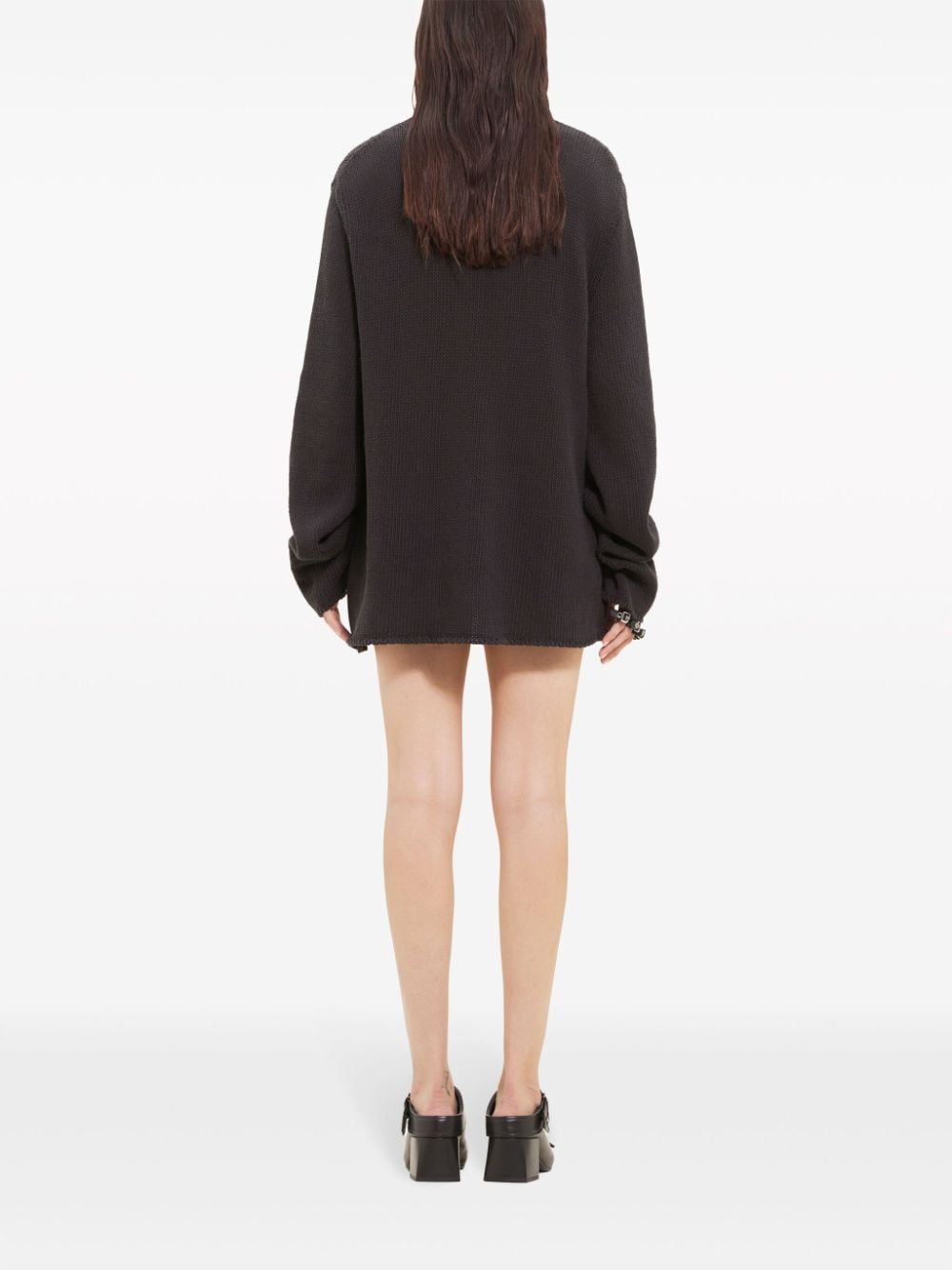 Shop Courrèges Open-side Cotton-linen Knit Jumper In 黑色