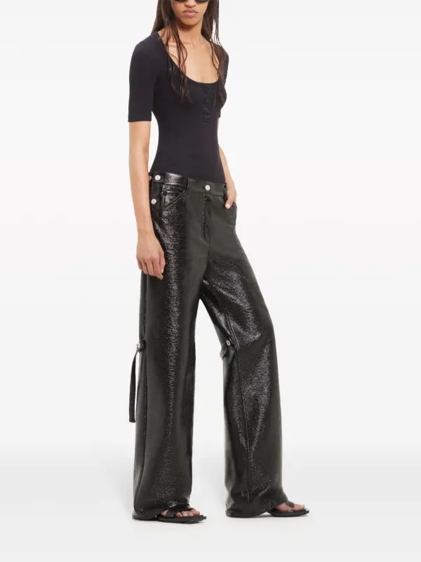 パンツ COURReGES Woman Pants Black PERMPA017FI0001 9999 Courrèges Sailor Buckle baggy-fit Vinyl Trousers | Black