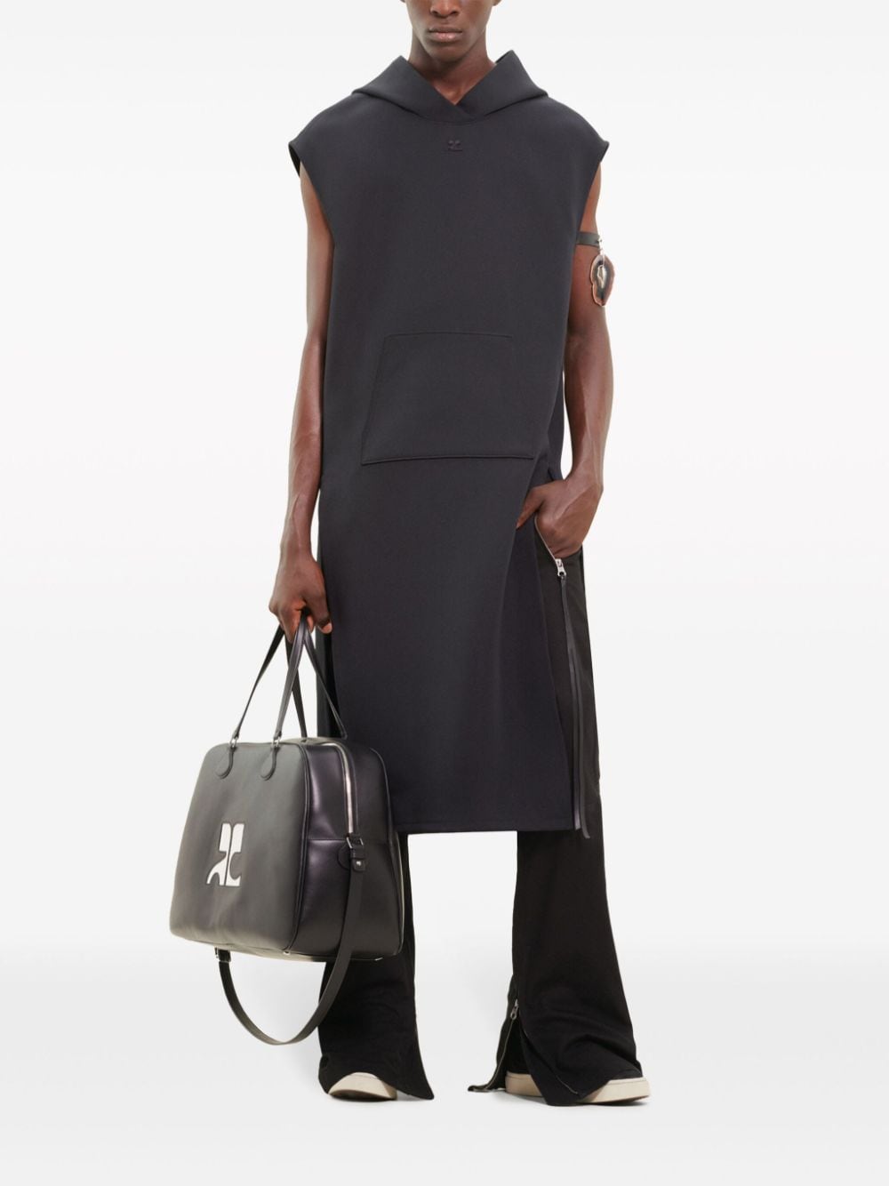 Shop Courrèges Cocoon Hooded Midi Dress In Black