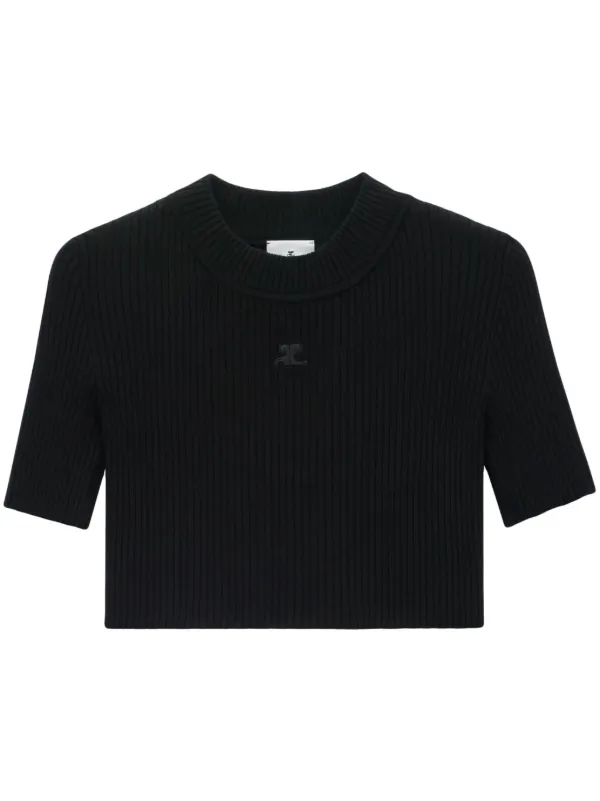 Courrèges Cropped ribbed-knit T-shirt | Black | FARFETCH