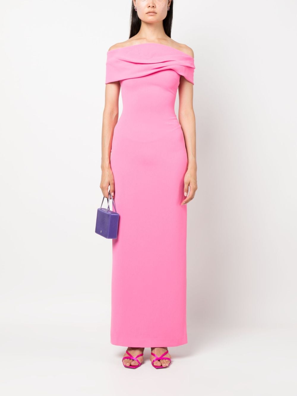 Shop Solace London The Eva Off-shoulder Dress In 粉色