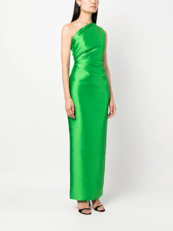 One shoulder clearance green maxi dress