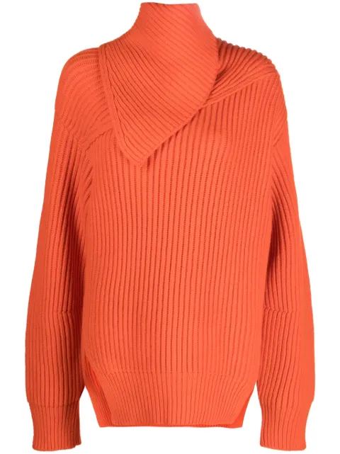Jil Sander suéter de canalé con cuello