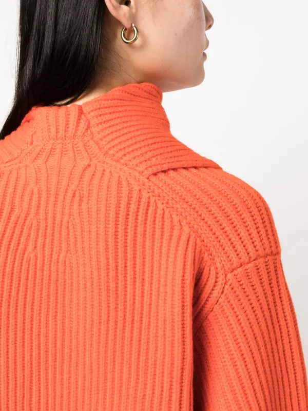 Jil Sander foldover neck Ribbed Wool Jumper Orange FARFETCH BH