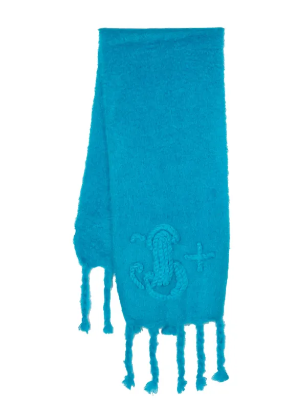 Jil Sander fringe-edge mohair-blend Scarf Blue FARFETCH IN