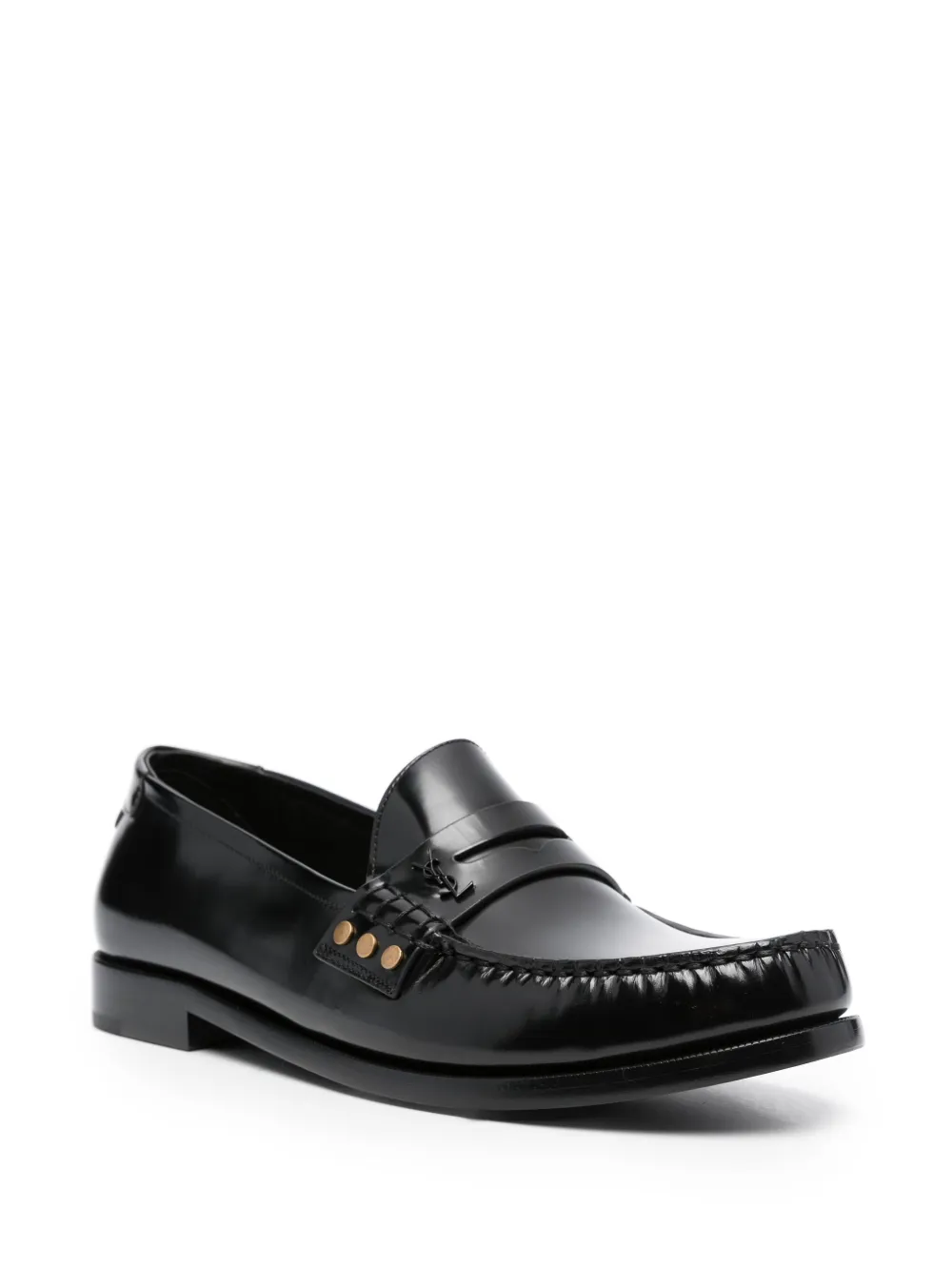 Shop Saint Laurent Almond-toe Leather Loafers In Schwarz