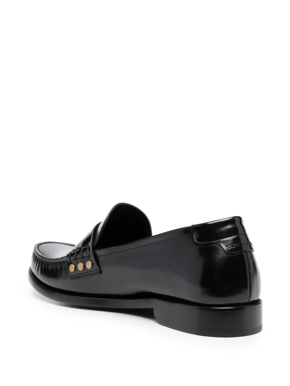 Shop Saint Laurent Almond-toe Leather Loafers In Schwarz