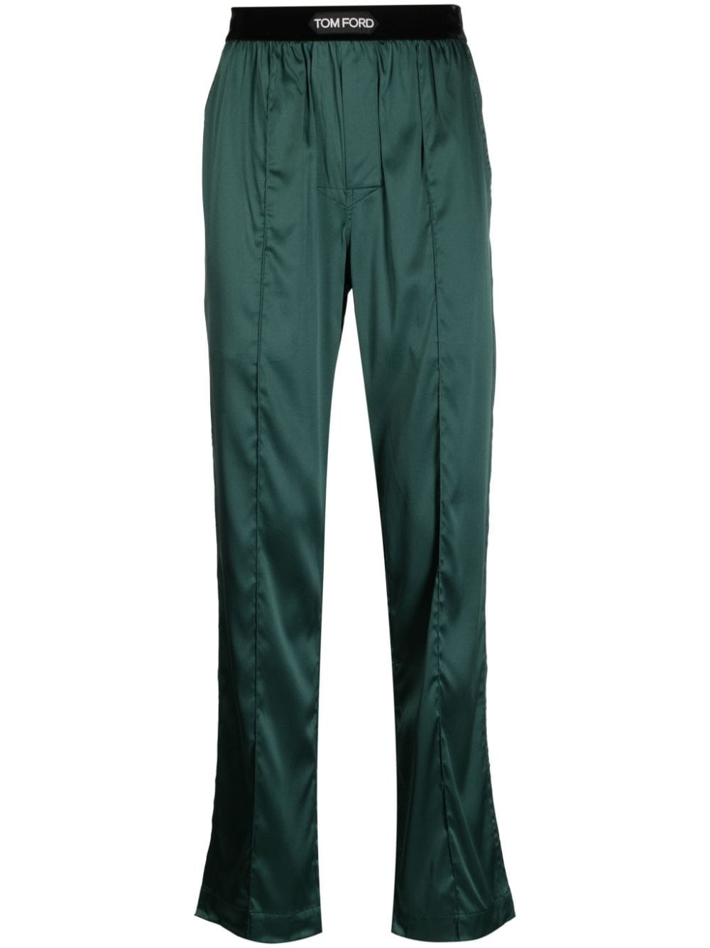 Tom Ford Logo-waistband Satin-finish Trousers In Green