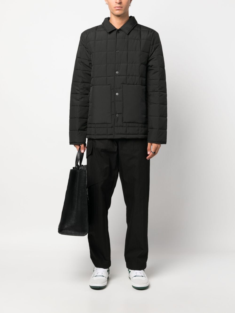 Rains Liner press-stud quilted shirt jacket - Zwart