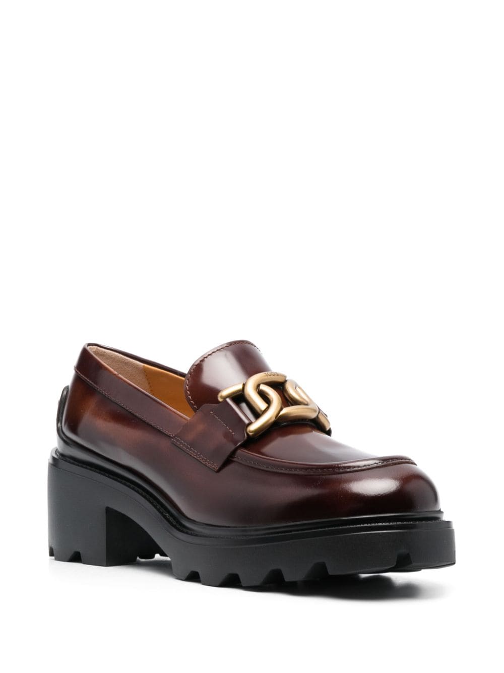 Shop Tod's 60mm Chain Leather Loafers In Brown