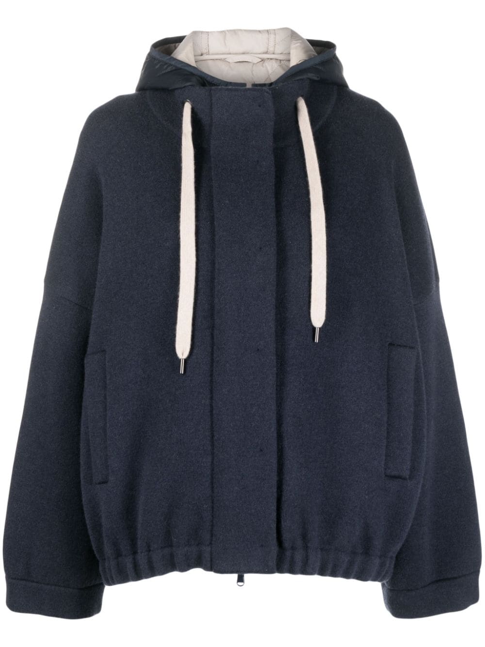 drawstring-hood cashmere jacket