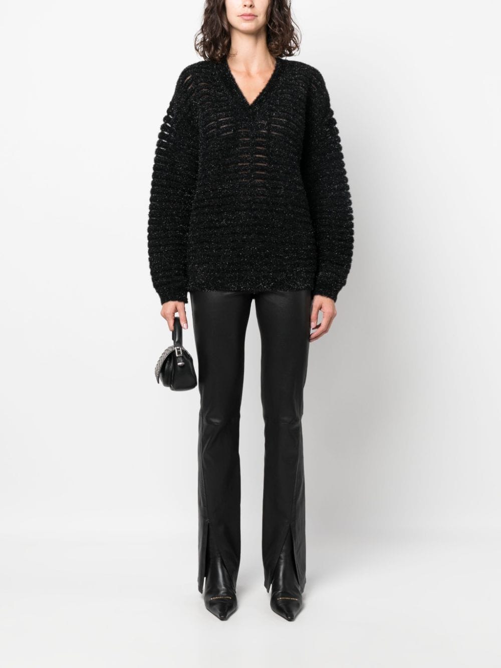 Genny V-neck open-knit jumper - Zwart