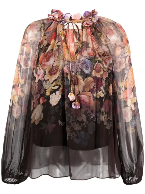 ZIMMERMANN gathered-neck floral-print blouse