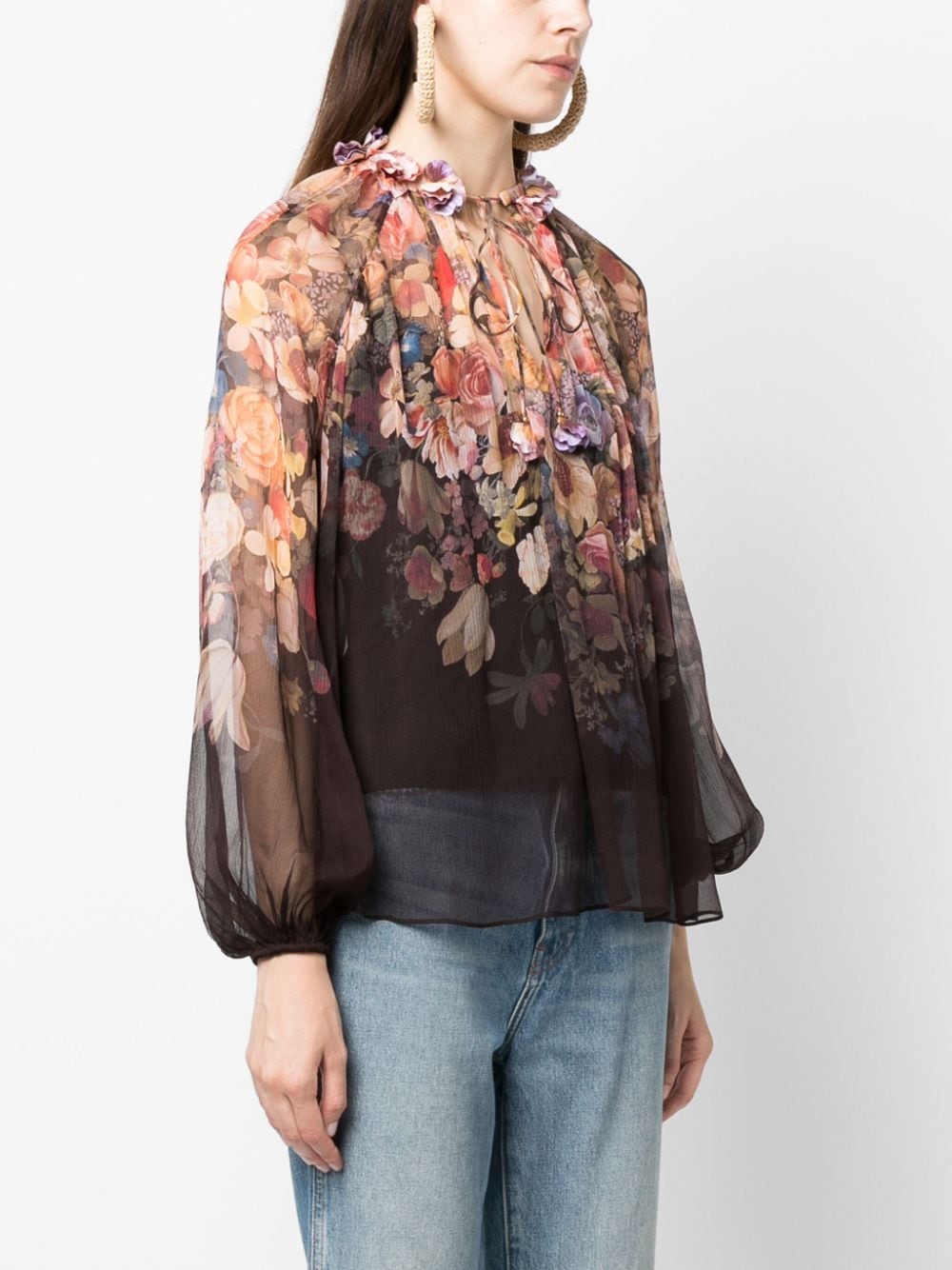 ZIMMERMANN gathered-neck floral-print Blouse - Farfetch