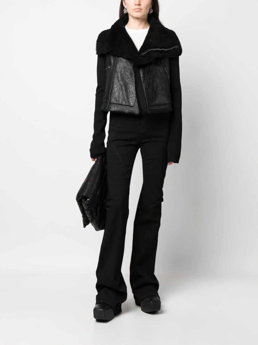 Rick Owens exposed-seam zip-up leather jacket - Zwart