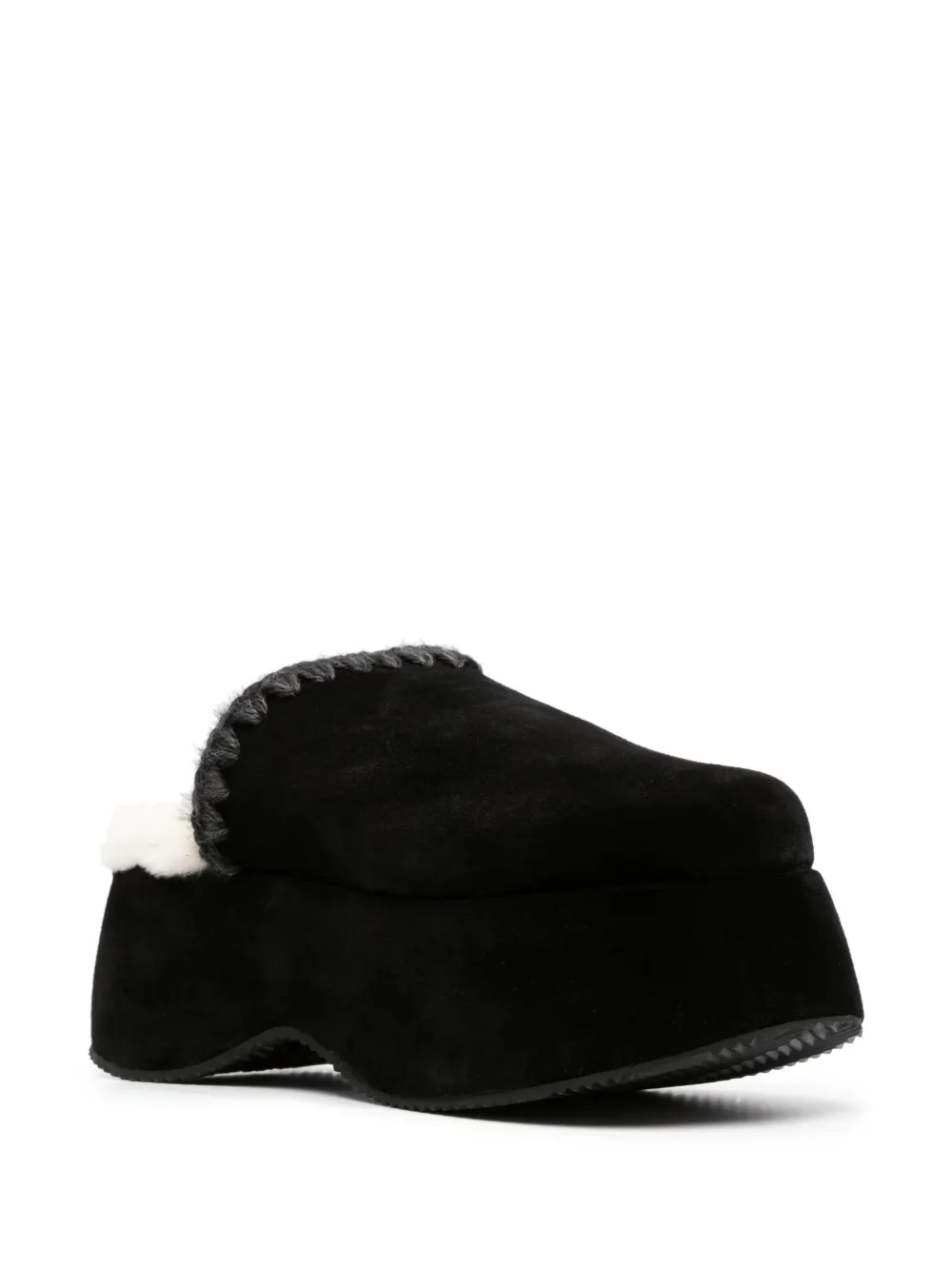 Mou 60mm crochet-trim leather slippers - Zwart