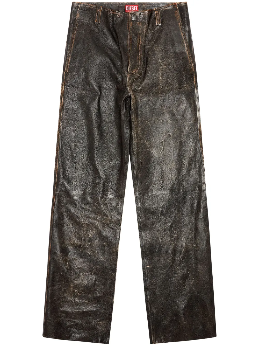 Diesel P-kauffman Leather Trousers In Grey