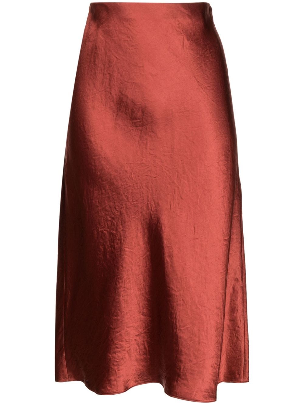 Vince A-line Satin Midi Skirt In Brown