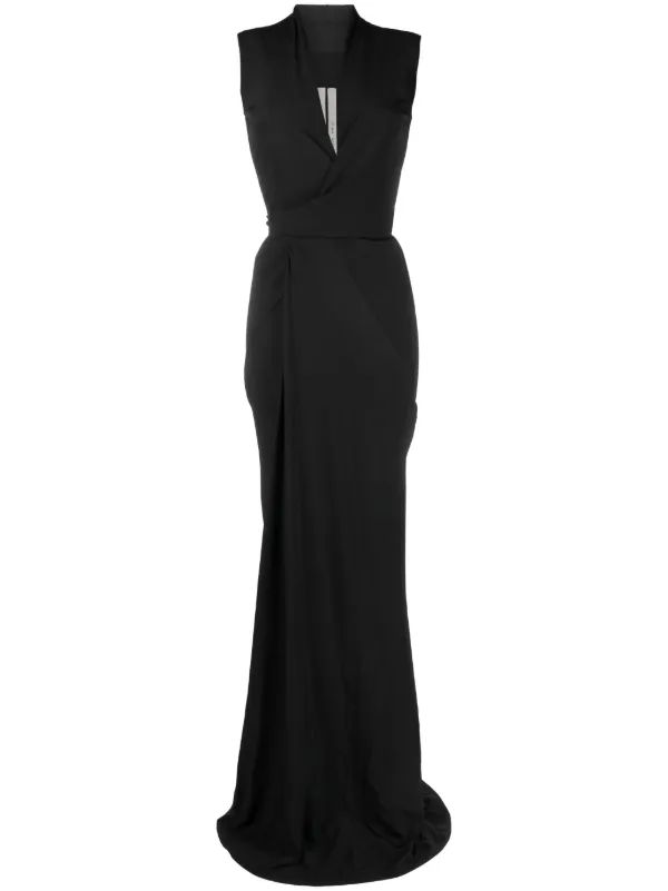 ワンピース RICK OWENS PIRAMID SILK BLEND MIDI DRESS WITH LACE DETAIL Satin wrap gown in black - Rick Owens | Mytheresa