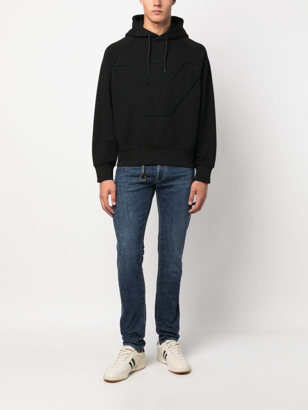 Emporio Armani logo-embroidered cotton hoodie - Zwart