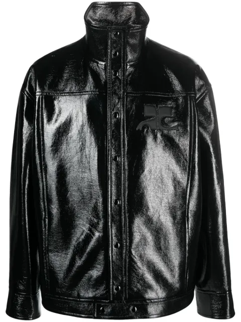 Courrèges logo-patch faux-leather jacket