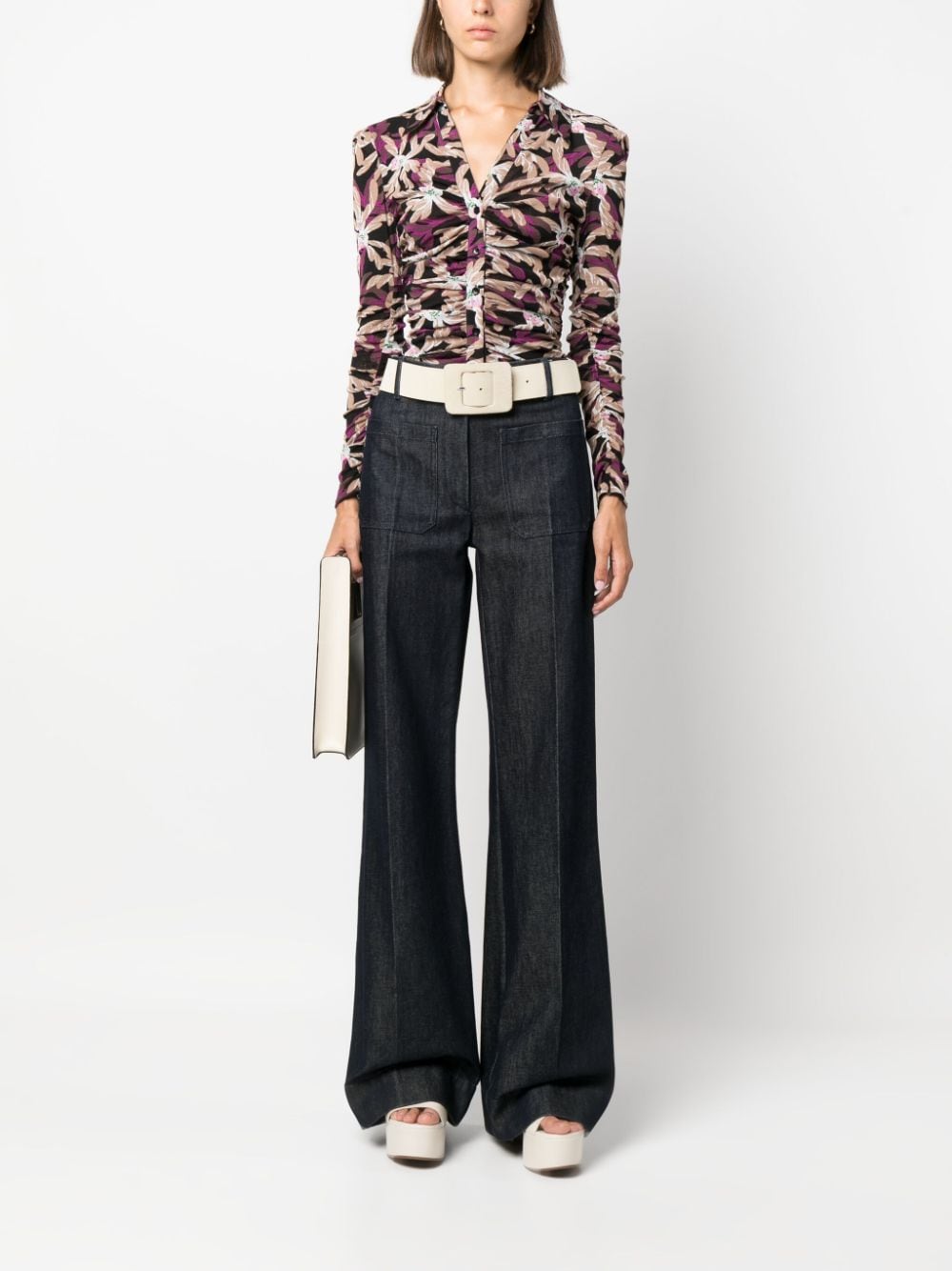 DVF Diane von Furstenberg Nathaniel floral-print mesh top - Bruin