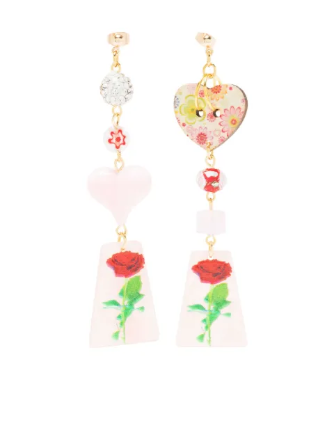 Amir Slama aretes asimétricos con estampado floral