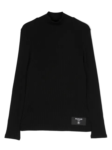 Balmain Kids fine-ribbed logo-patch jumper