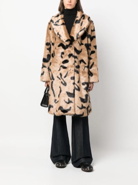 animal-print faux-fur coat