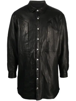 関税送料込◆RICK OWENS◆レザー シャツ ジャケット ブラック Rick Owens レザーシャツジャケット | ブラック | FARFETCH JP