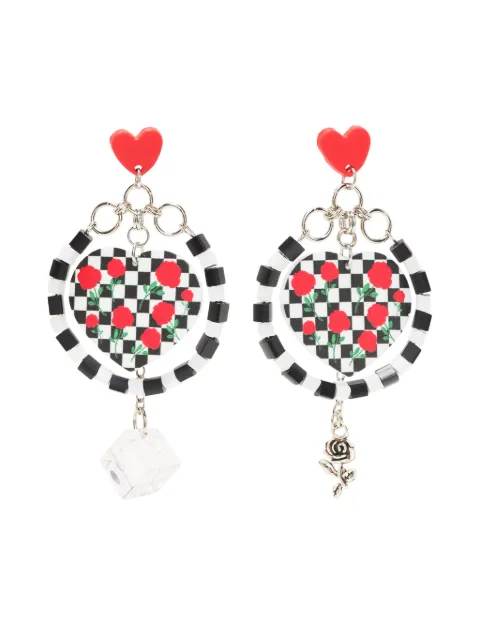 Amir Slama checkerboard-pattern heart earrings