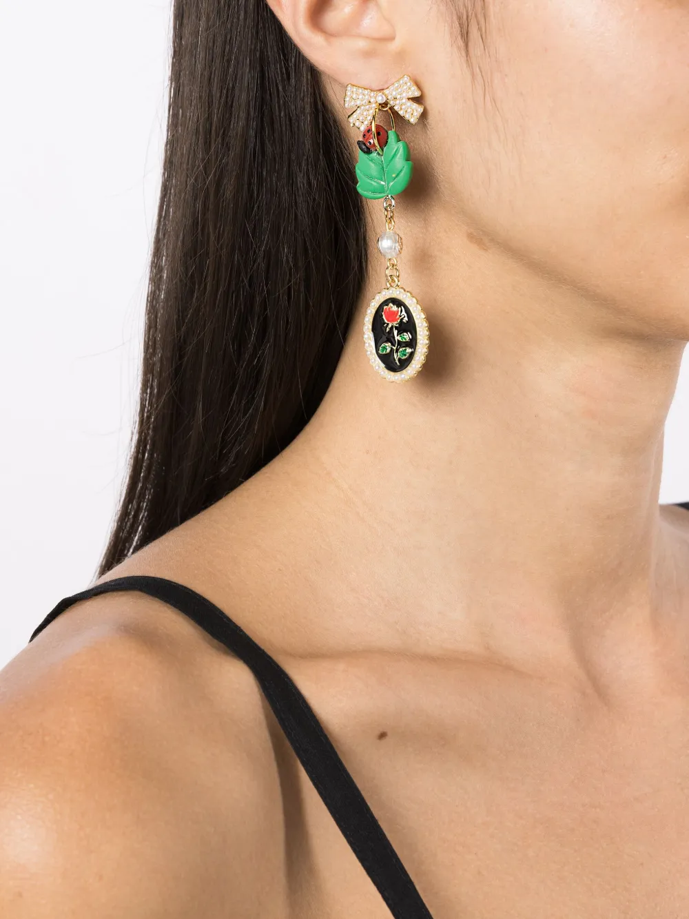 Amir Slama Asymmetric Pearl-embellished Bow Earrings In Gold