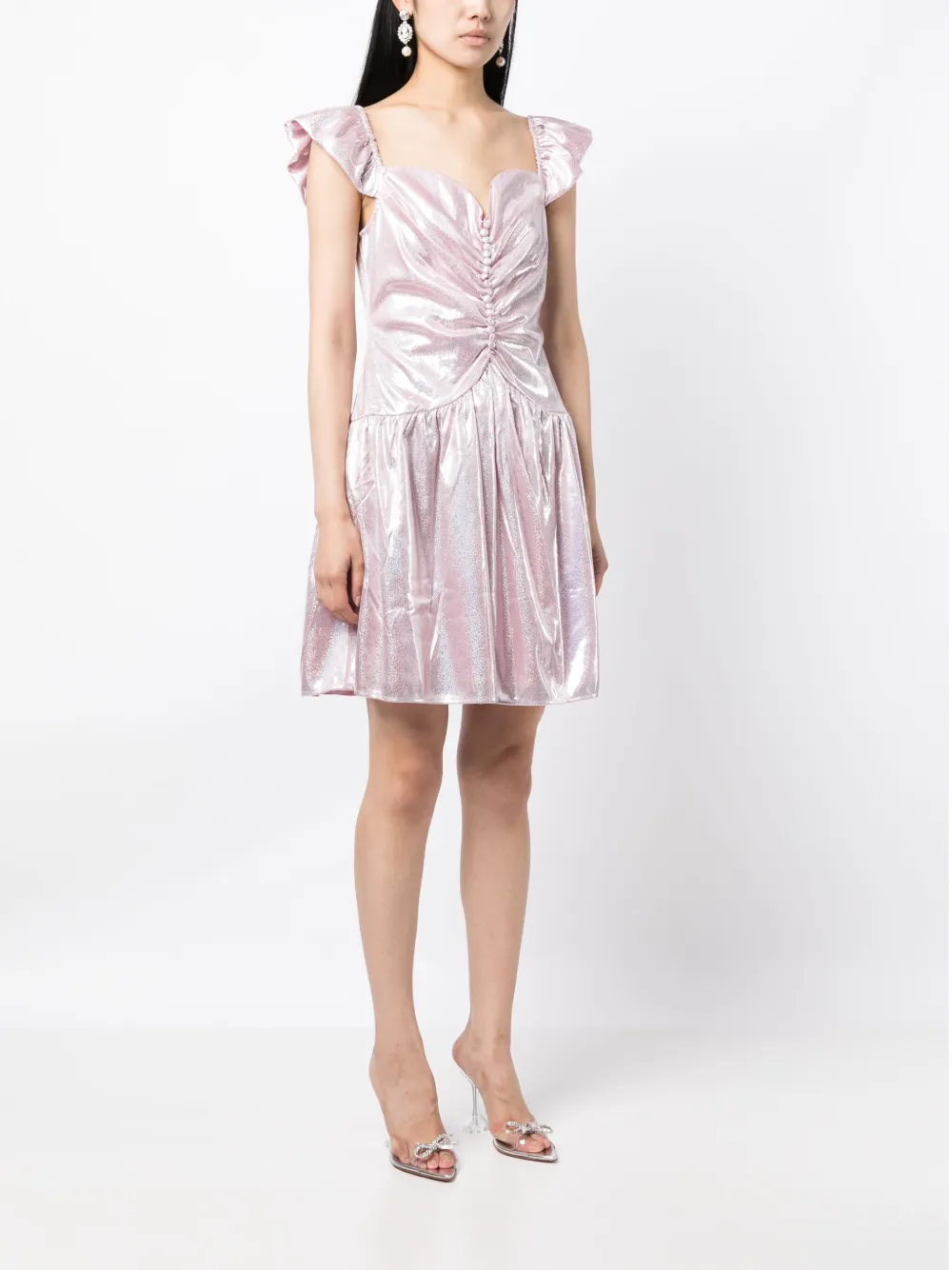 Batsheva Wendy Holographic-effect Ruched Minidress In Pink