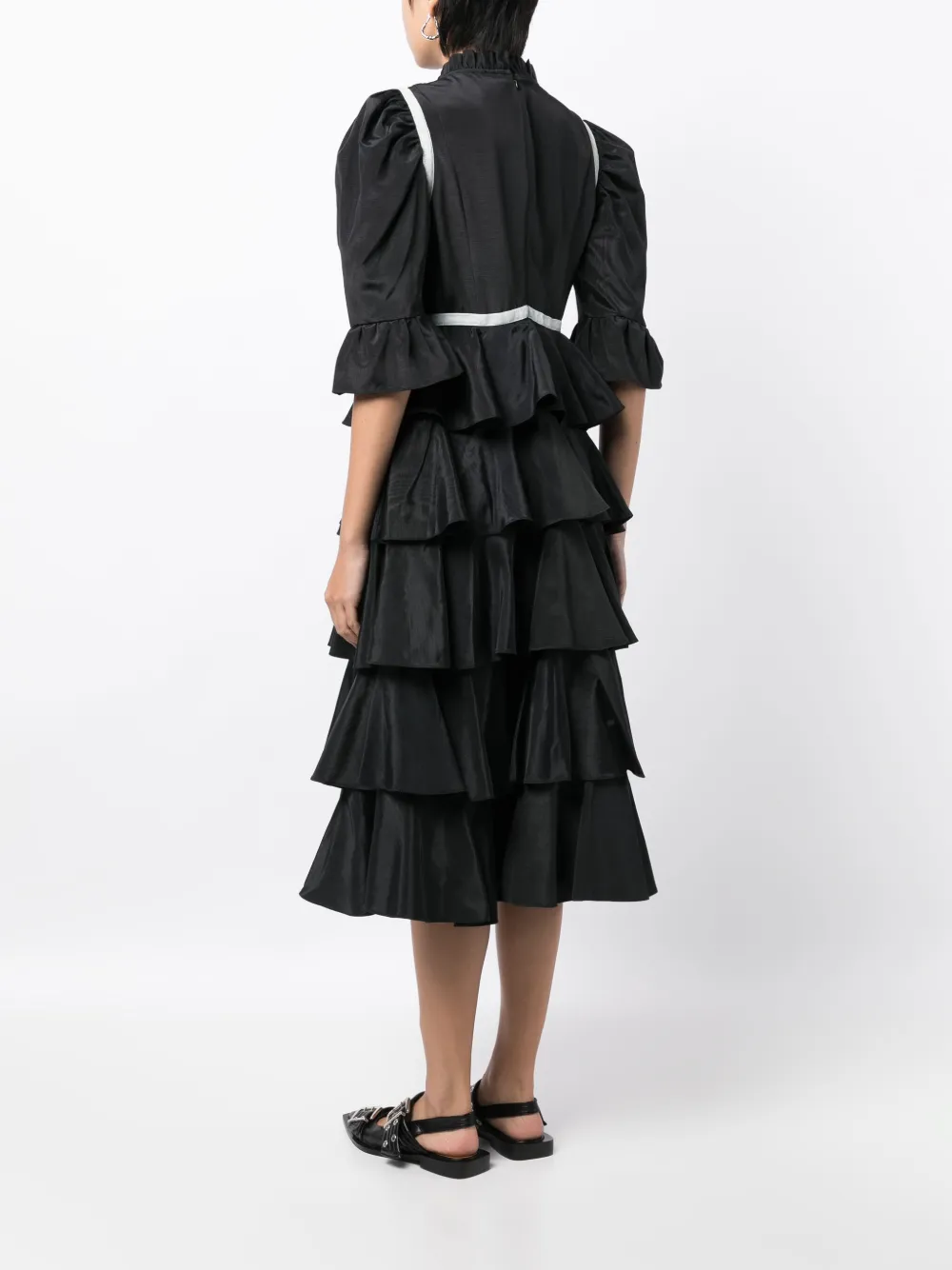 Batsheva Simone Tiered Midi Dress In Black