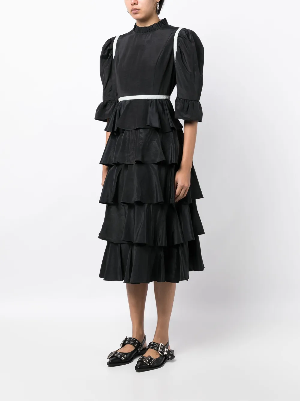 Batsheva Simone Tiered Midi Dress In Black