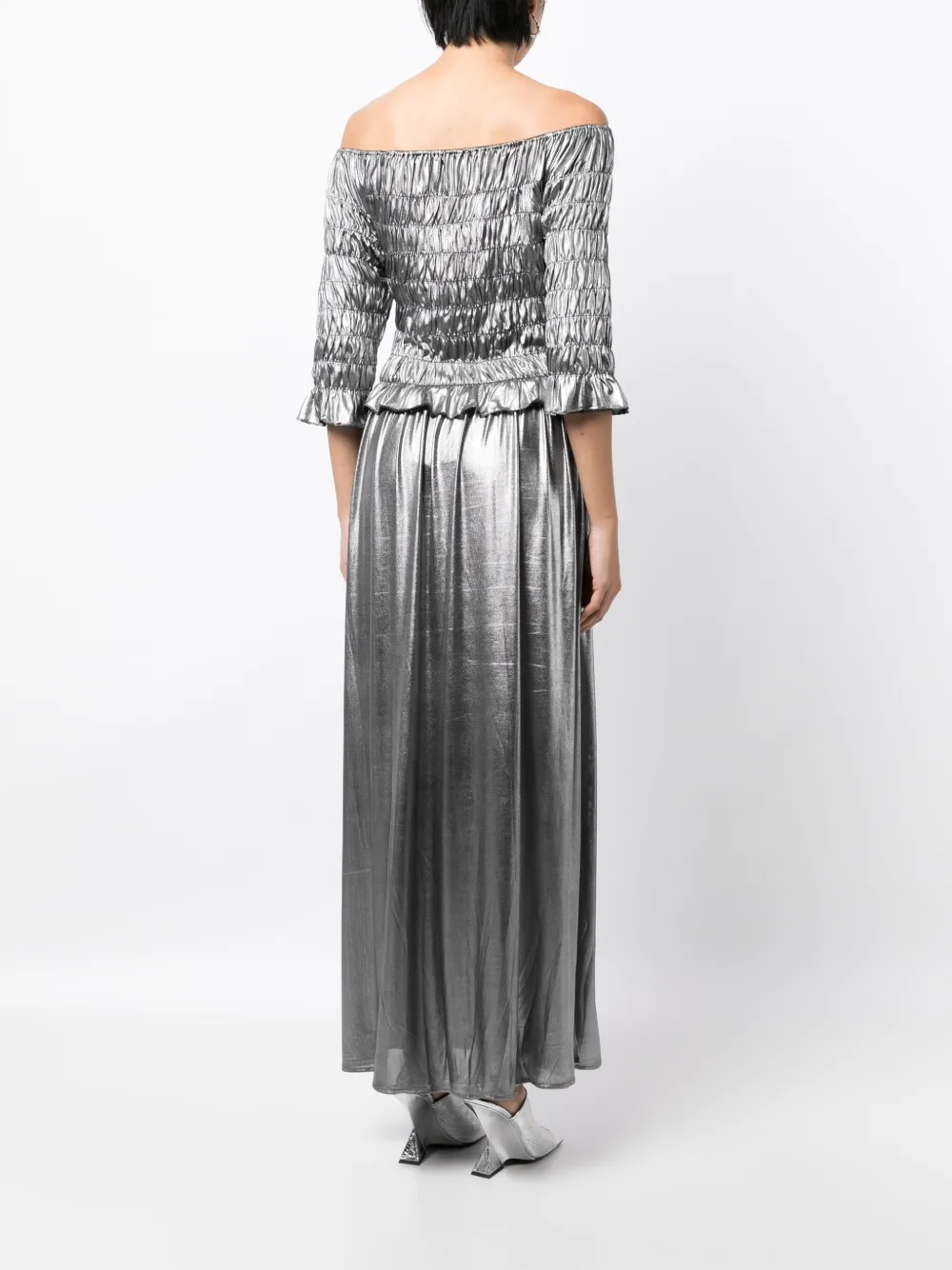 Batsheva Oak Off-shoulder Maxi Dress In Silver