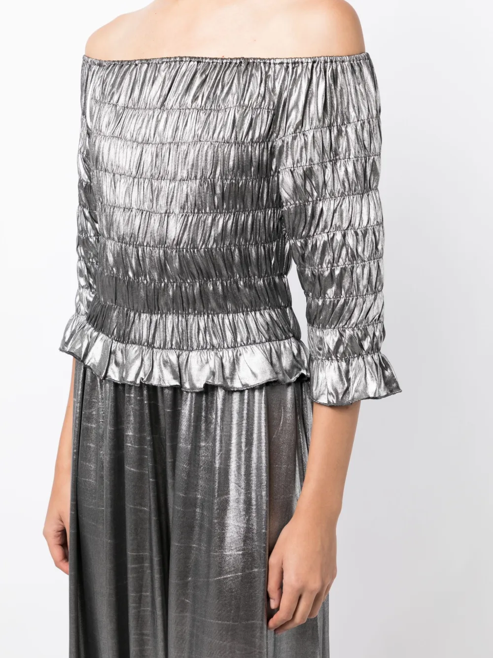 Batsheva Oak Off-shoulder Maxi Dress In Silver