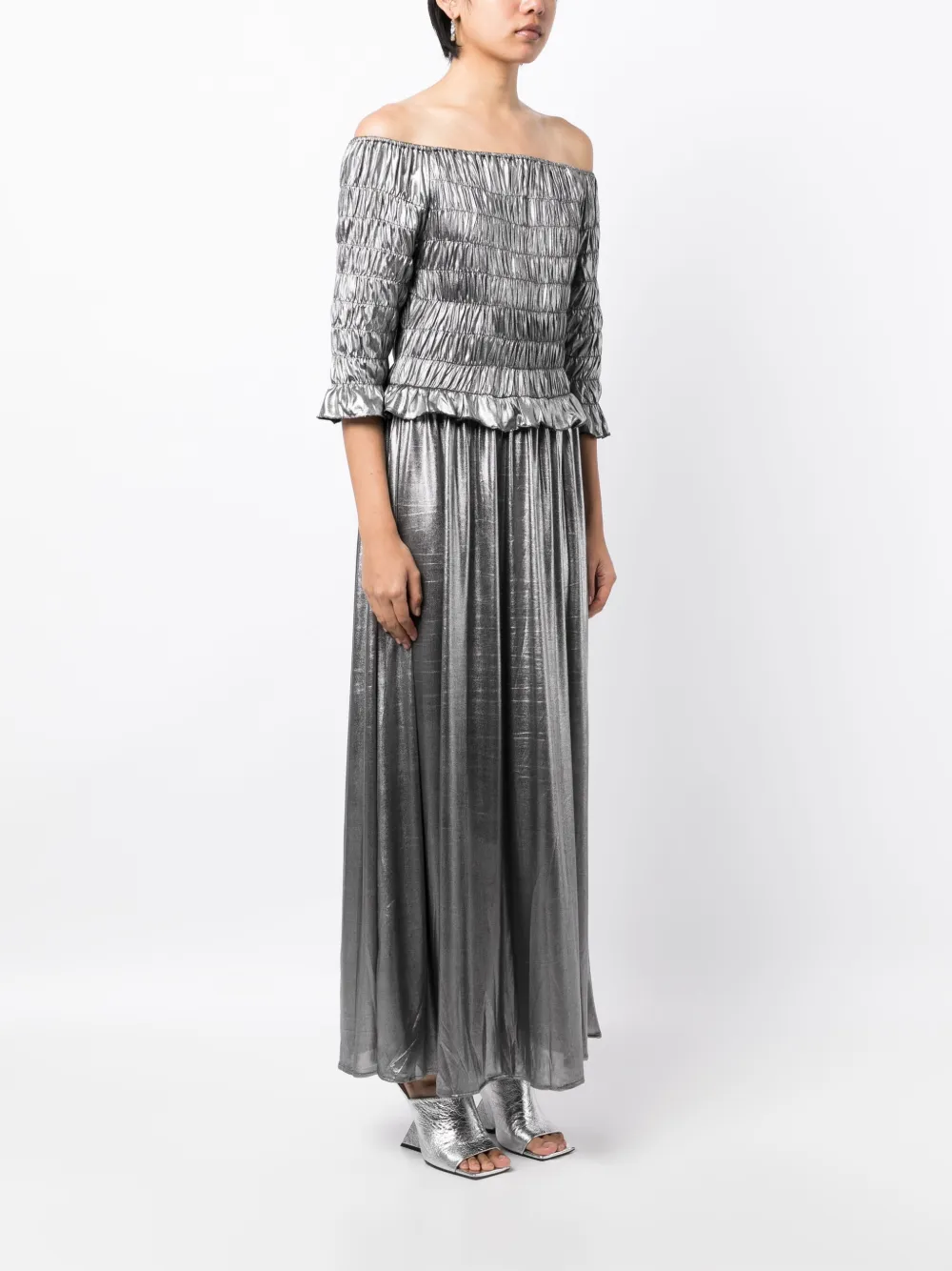 Batsheva Oak Off-shoulder Maxi Dress In Silver