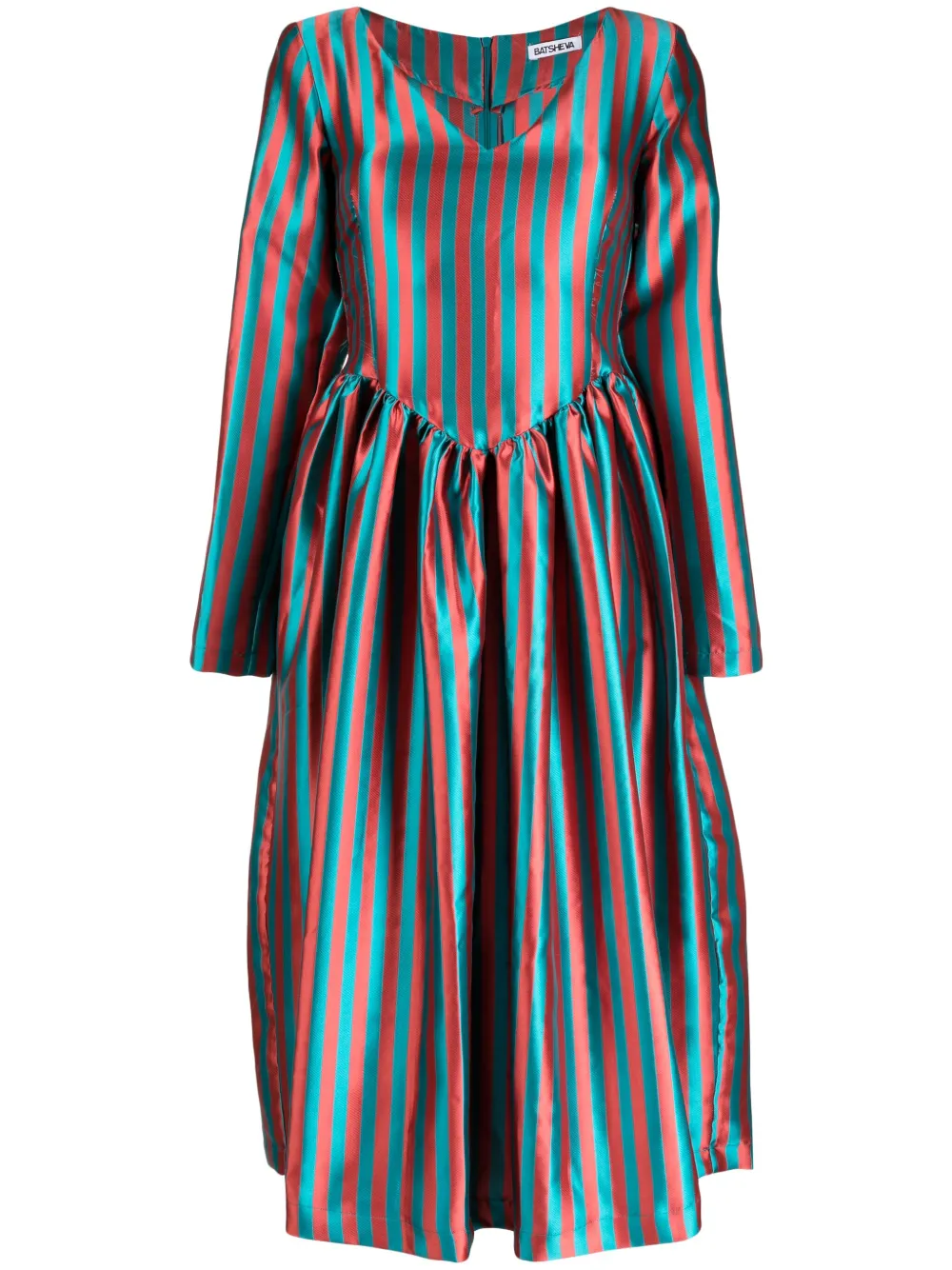 Batsheva stripe-pattern V-neck dress | Brown | Image 1