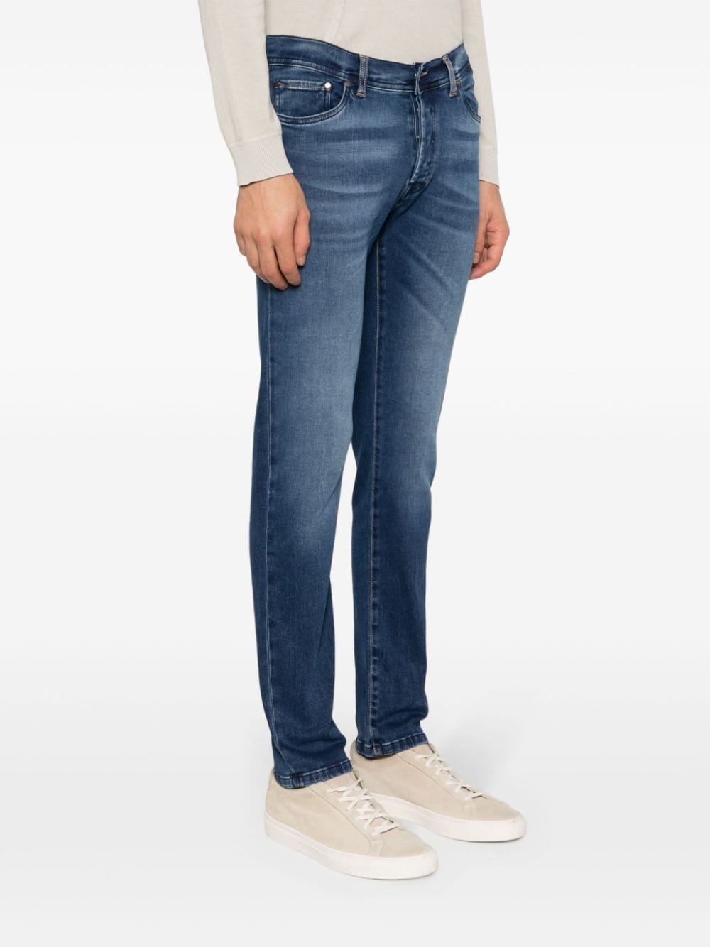 Shop Liu •jo Logo-patch Slim-cut Jeans In Blue