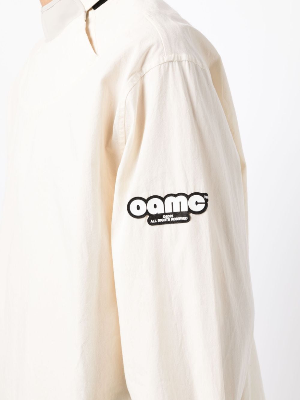 Shop Oamc Logo-patch Cotton Shirt In White