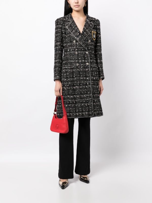 Chanel Pre-owned 2005 Coat of Arms Double-Breasted Tweed Coat - Black