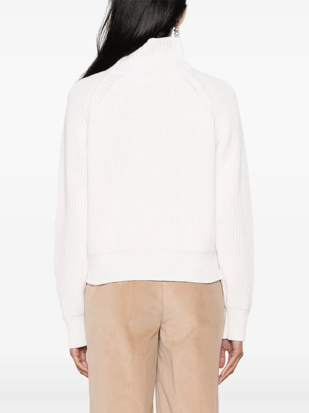 Shop Lorena Antoniazzi Ribbed-knit High-neck Jumper In White