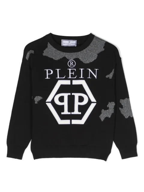 Philipp Plein Junior logo-embroidered cotton jumper