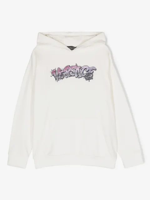 Versace Kids logo-embroidered cotton hoodie