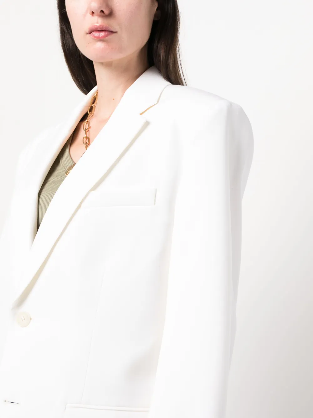 Nili Lotan Shoulder-pads Single-breasted Blazer in White, view 5