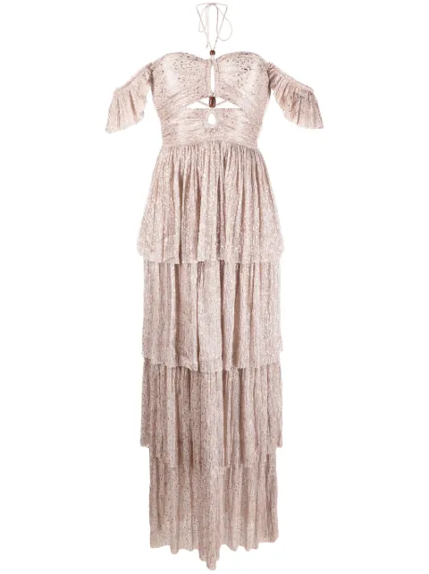 Sabina Musayev cold-shoulder tiered long dress 