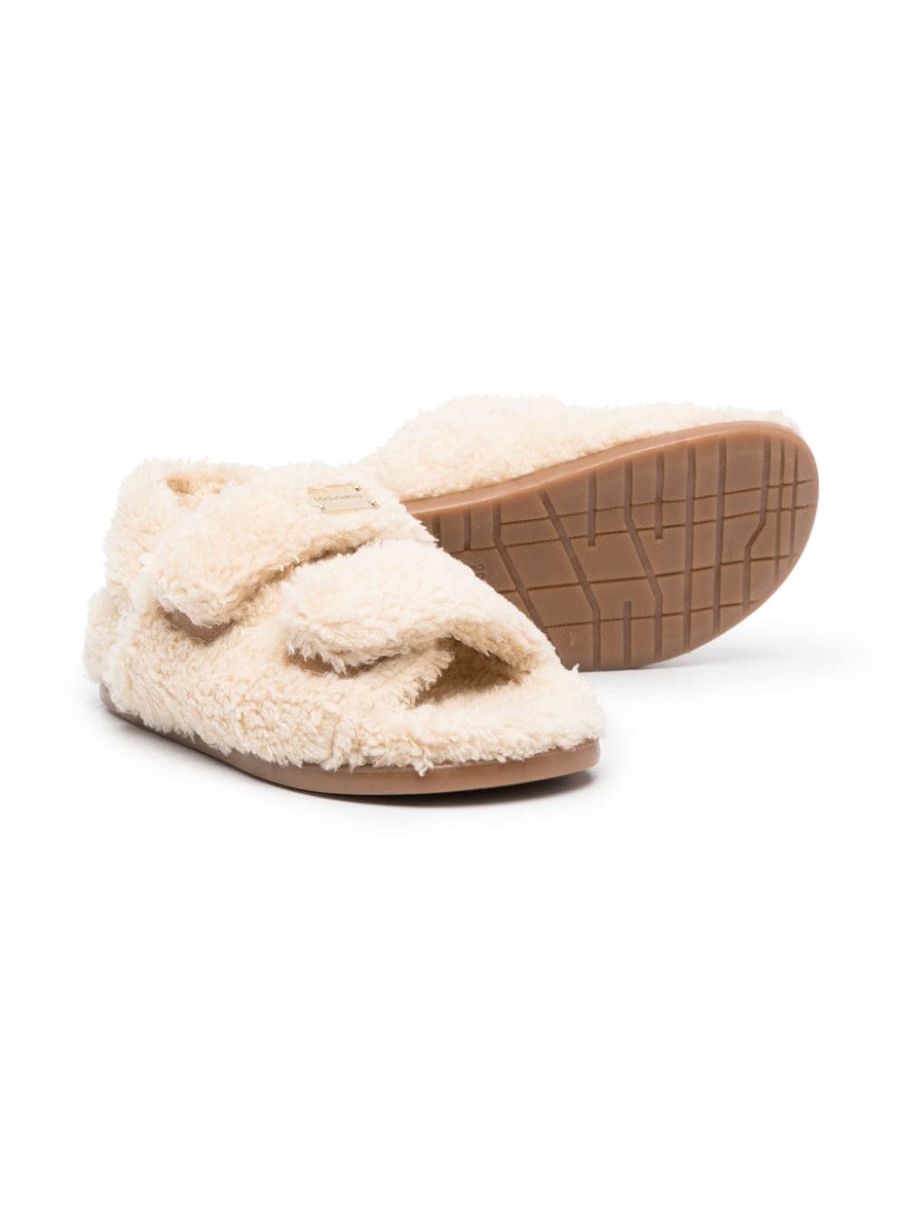 Shop Dolce & Gabbana Faux-shearling Touch-strap Sandals In Neutrals